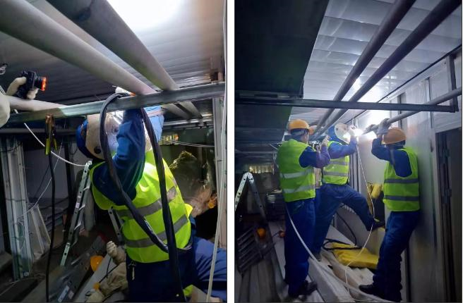 武船重工股份援建突击队2020年2月1日-2日通宵作业安装氧气管道