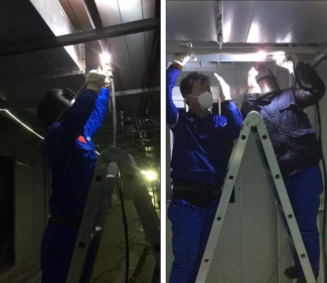 军船公司援建突击队2020年2月1日-2日通宵作业安装氧气管道